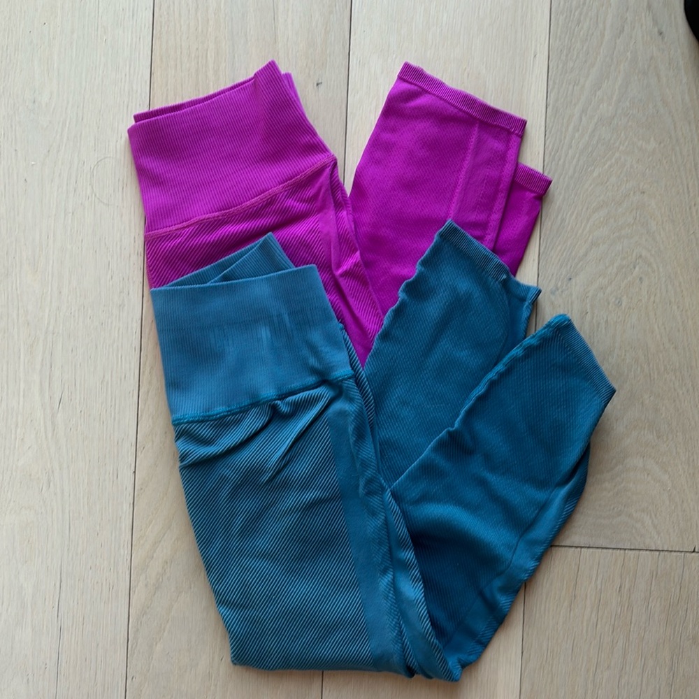 FP Free People Movement Set of Two Happiness Runs Leggings, Teal and Pink Size L